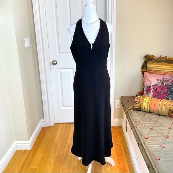 Evan Picone Dress Cocktail Black Midi Front Halter Rhinestones NWT (8) - Picture 1 of 8